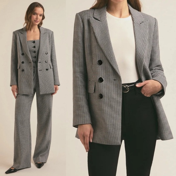 Favorite Daughter Jackets & Blazers - Favorite Daughter- THE PHOEBE BLAZER Black And White Houndstooth Size Medium